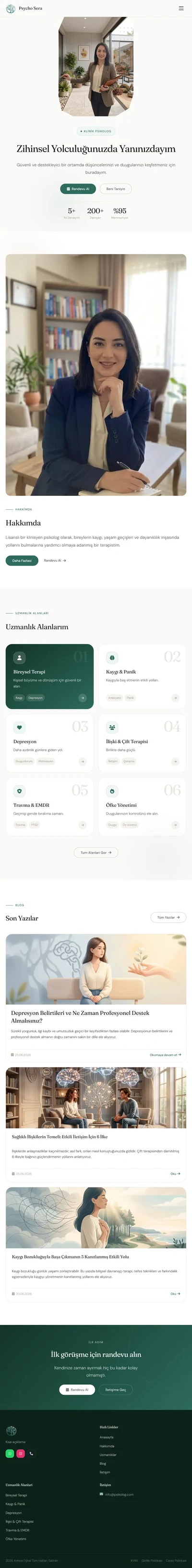 Psycho Sera psikolog web sitesi — tablet görünümü